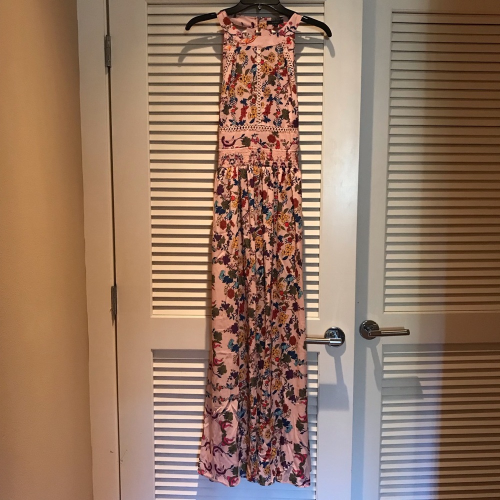 Halter Floral Backless Slit Front Boho Maxi Dress